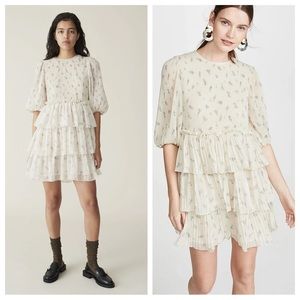 Ganni Cream Floral Mini Dress